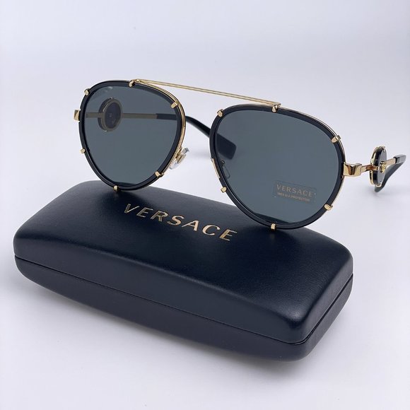 NEW Versace VE2232 143887 Black Gold Unisex Pilot Sunglasses - Picture 2 of 13